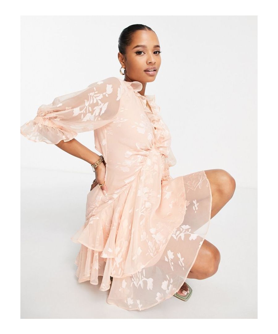 Petite dress by ASOS DESIGN A round of applause for the dress V-neck Three-quarter-length sleeves Frill trims Cut-out back with tie detail Regular fit  Sold By: Asos