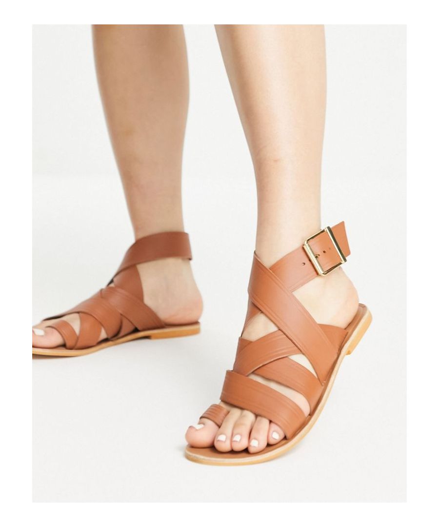 Sandals by ASOS DESIGN Free your feet Adjustable ankle strap Pin-buckle fastening Open toe Flat sole Sold by Asos