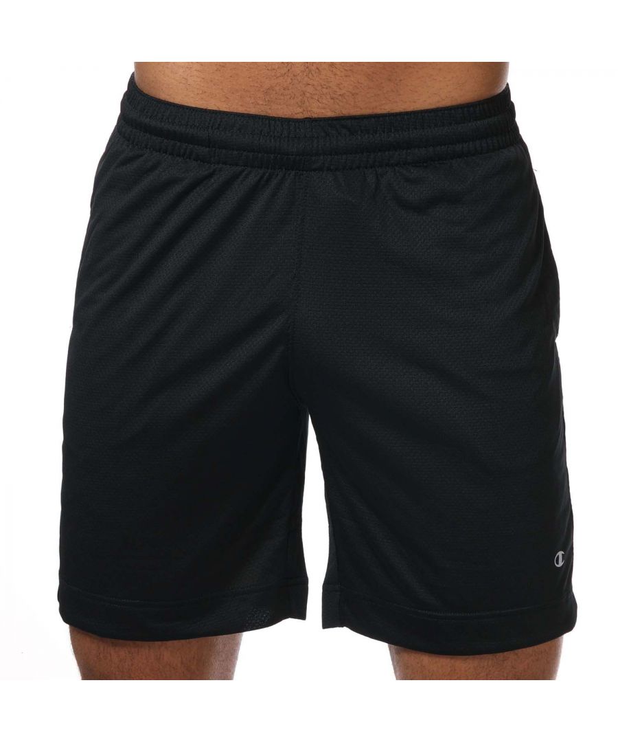 Mens Champion Pf Mesh Shorts in black.- Elasticated waist with inner drawcord.- Side welt pockets.- Antimicrobe and odour control technology.- Reflective C logo at left hem.- Athletic fit.- 100% Polyester.  Machine washable.- Ref: 215733 KK001