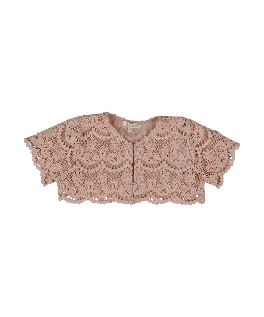 lace, solid colour, round collar, short sleeves, front closure, button closing, no pockets, contrasting applications, do not dry clean, iron at 110° c max, do not bleach, hand-washing recommended, do not tumble dry, lightweight knitted