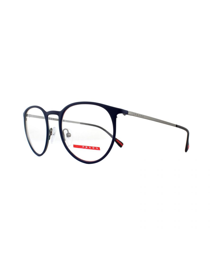 Prada Sport Glasses Frames PS 50HV TFY1O1 Top Blue Gunmetal 50mm are a round style with a metal frame which is designed for men, and is made in Italy