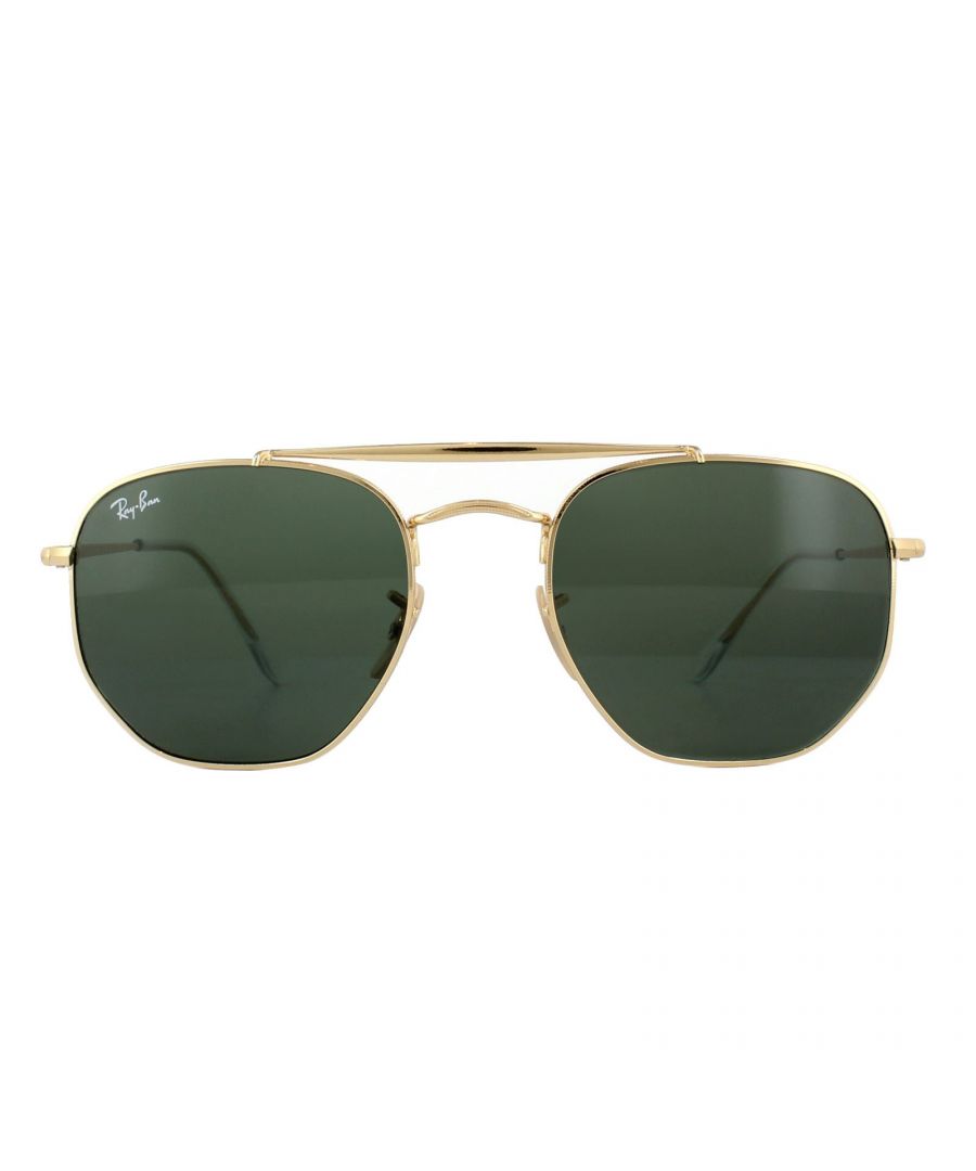 Ray-Ban Sunglasses Marshal 3648 1 Gold Green G-15 are a unique take on the aviator style with rounded hexagonal frames giving new angles and a contemporary fashionable look. The double bridge further adds charm and style and flat temples finish the frames to perfection.