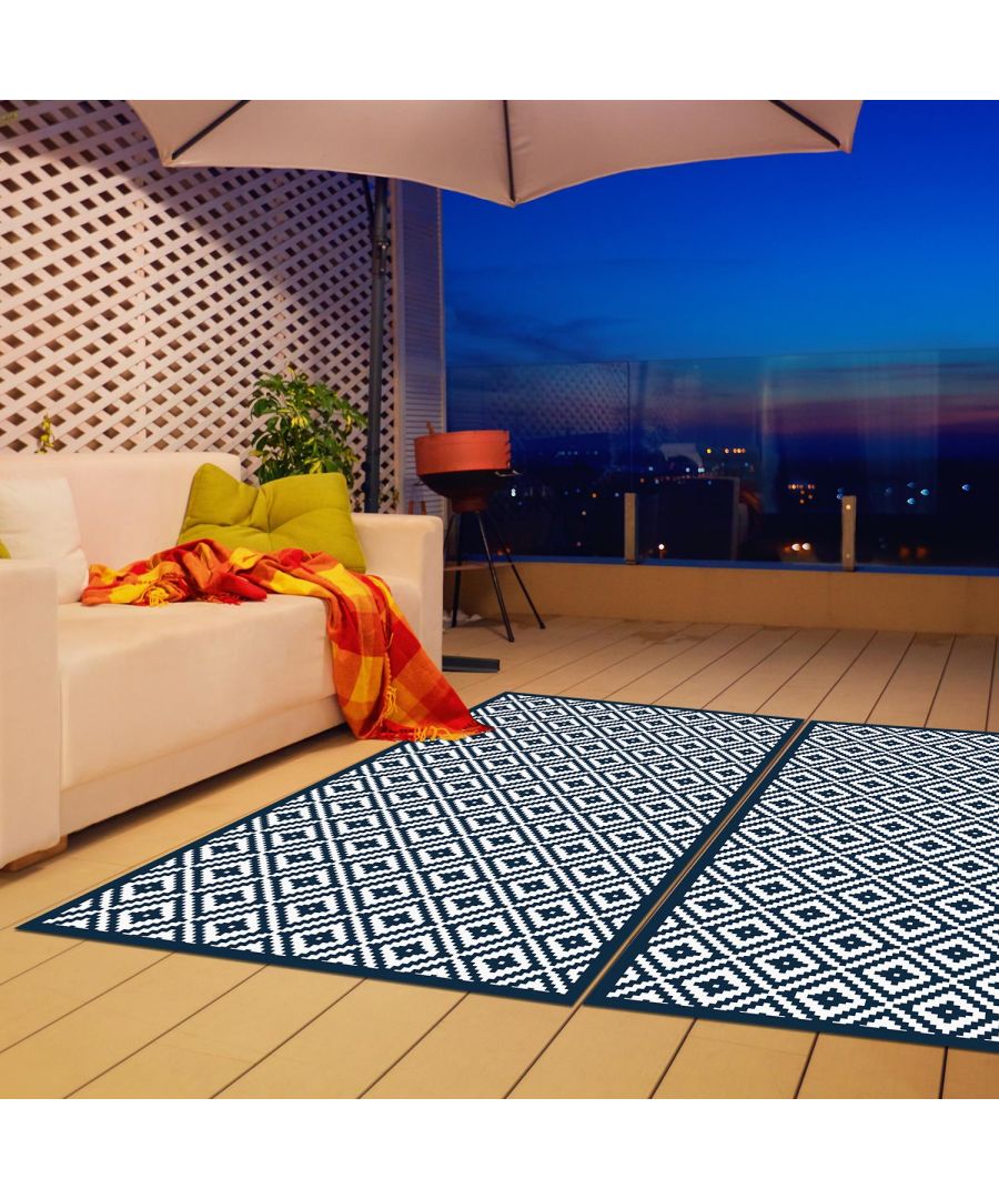 - In the hot summer, you need to bright up your home and garden with our UV resistant Mat Rug! \n- This classy and trendy mat is perfect to use inside or outside your home. \n- Our outdoor rugs have great resistance against scratches, abrasions, and spills.\n - The mat's low profile makes for easy placement anywhere in the house, on hardwood, stone, tile, marble, granite, laminate  without slipping, protecting the floor underneath from dirt, debris, and moisture. \n Designed in the UK and Machine made in France. The package contains 1 floor mat.