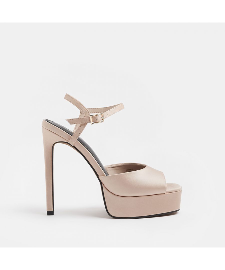 > Brand: River Island> Department: Women> Colour: Pink> Type: Heel> Style: Platform> Material Composition: Upper: Textile, Sole: Plastic> Upper Material: Textile> Pattern: No Pattern> Season: AW22> Closure: Buckle> Toe Shape: Open Toe> Shoe Width: Standard> Heel Style: Stiletto> Heel Height: Very High (Over 10 cm)
