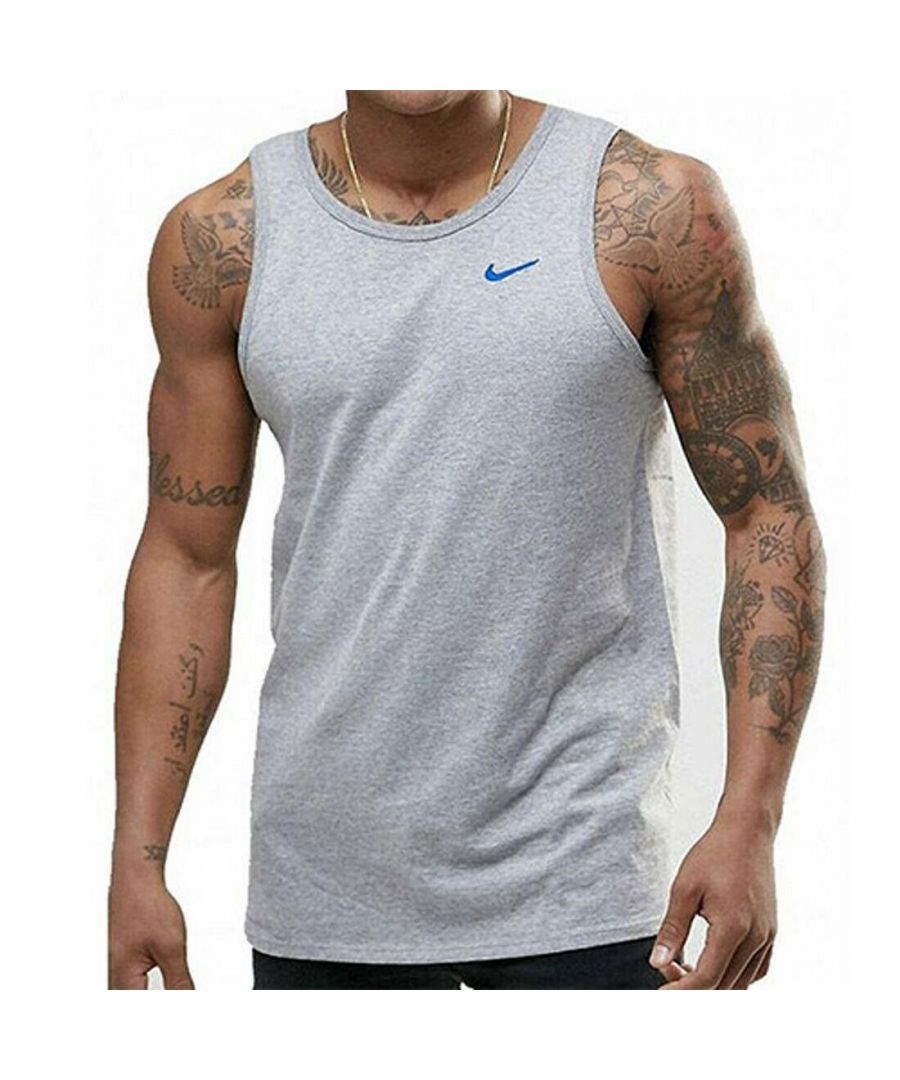 Nike Mens Sleeveless Tank Top.       \nAthletic Cut, Classic Style.      \nCrew Neck Muscle Tank Ideal for Sports and Casual Wear, It Features a Bold Retro Look.      \nSoft-Touch Jersey Crew Neck Logo Print Regular Fit.      \nBreathable Cotton, Crew Neck, Printed Design.      \nRegular Fit - True to Size.      \nNike Retro Big Logo Embroidered Swoosh Vest.