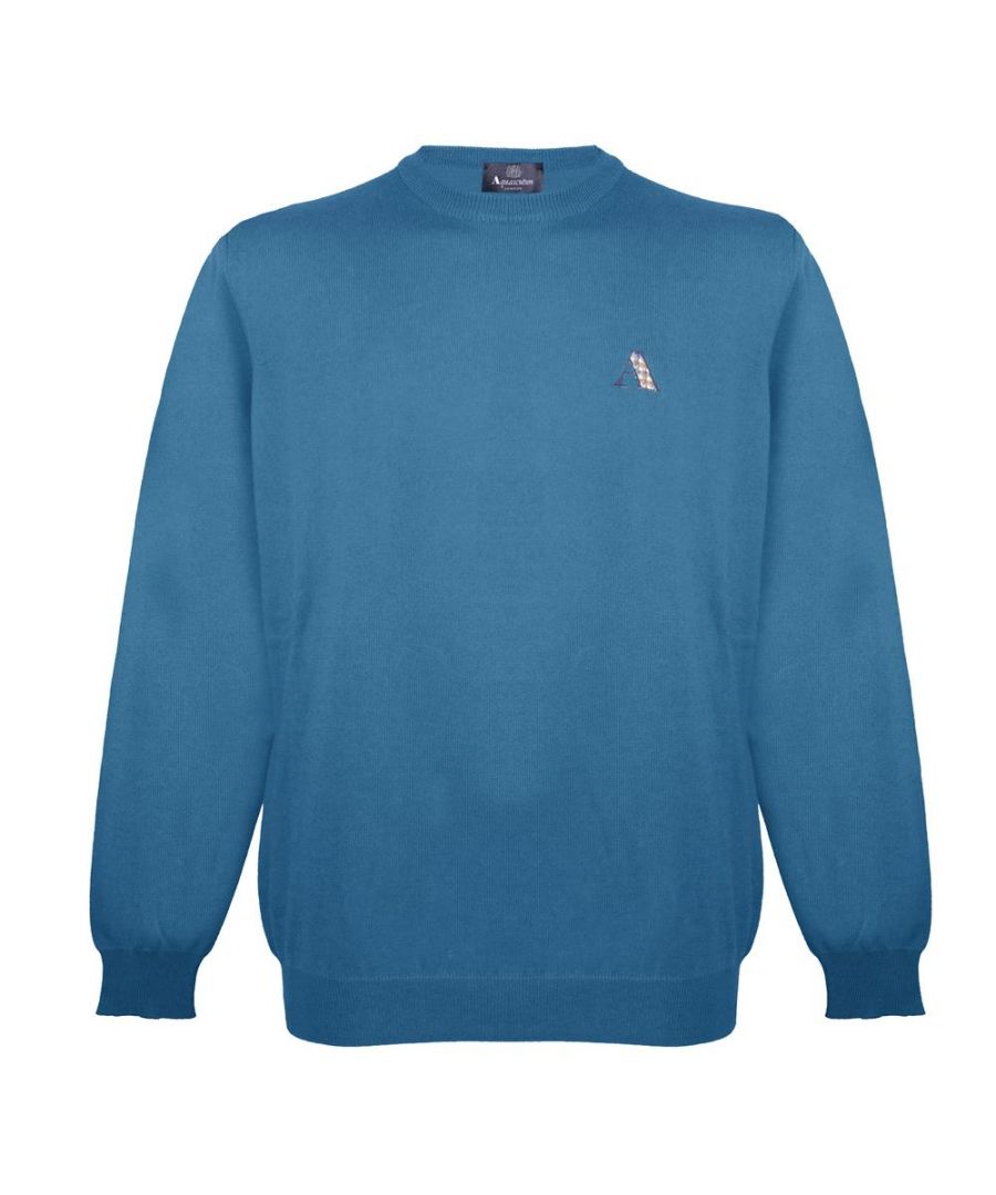 Aquascutum Blue Check A Logo Jumper. Aquascutum Check Logo Blue Knitwear Sweater. 85% Cotton, 15% Wool. Branded A In Classic Check On Left Chest. Regular Fit, Fits True To Size. 660303 01