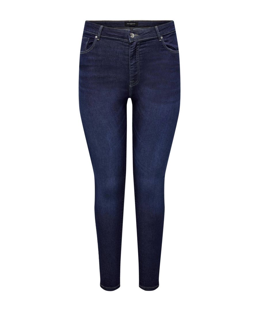 Deze skinny fit jeans voor dames van ONLY CARMAKOMA is gemaakt van stretchdenim. Het 5-pocket model heeft een hoge taille en heeft een rits- en knoopsluiting.details van deze jeans:•  stijlnaam: CARFLAKE•  5-pocket
