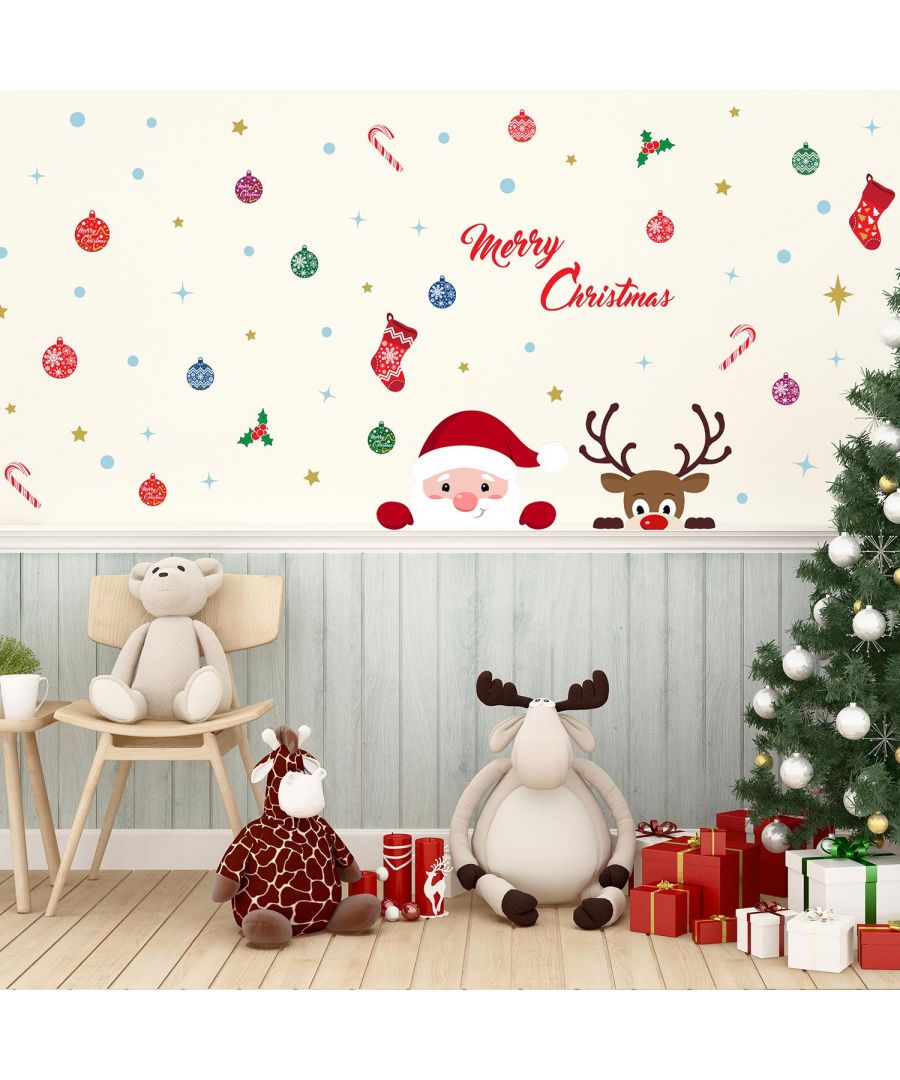 Image for Merry Christmas with Rudolph and Santa Christmas Wall Stickers, Kitchen, Bathroom, Living room, Self-adhesive, Decal