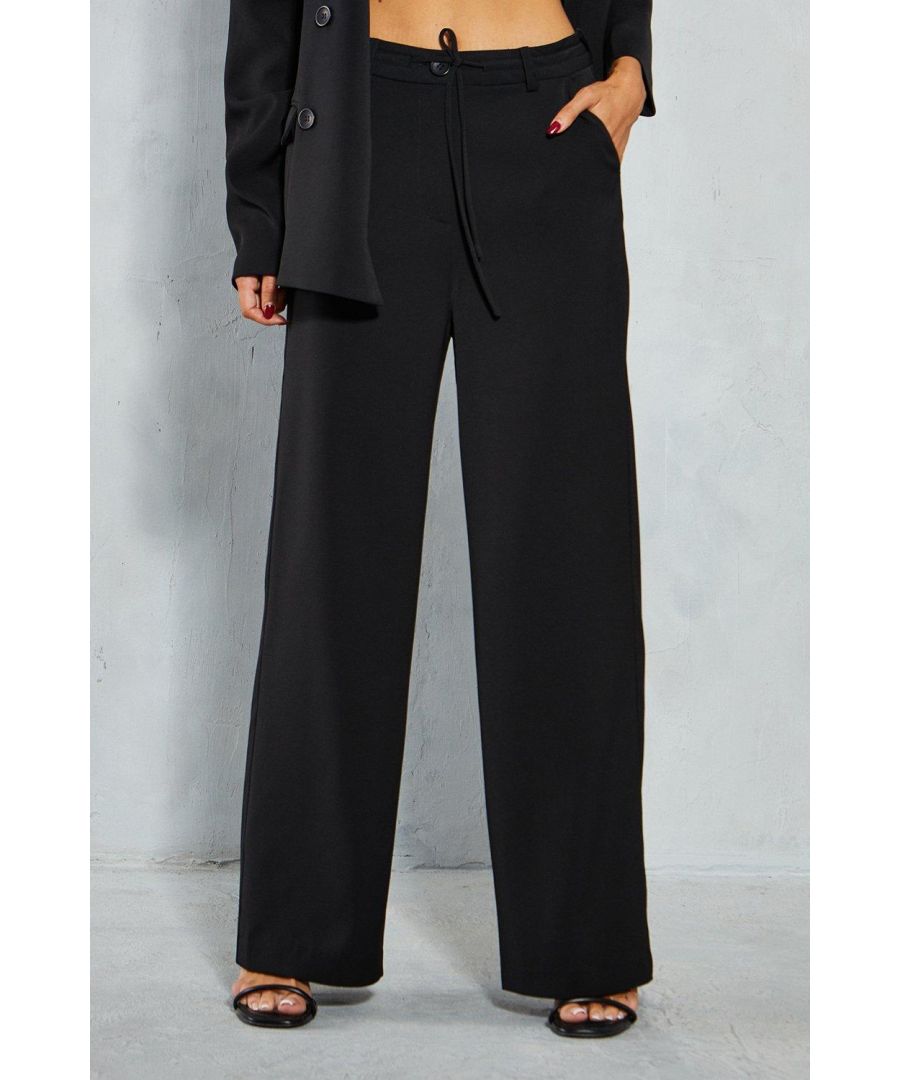 Misspap Womens Tailored Drawstring Waist Straight Leg Trousers - Black - Size 10 Regular
