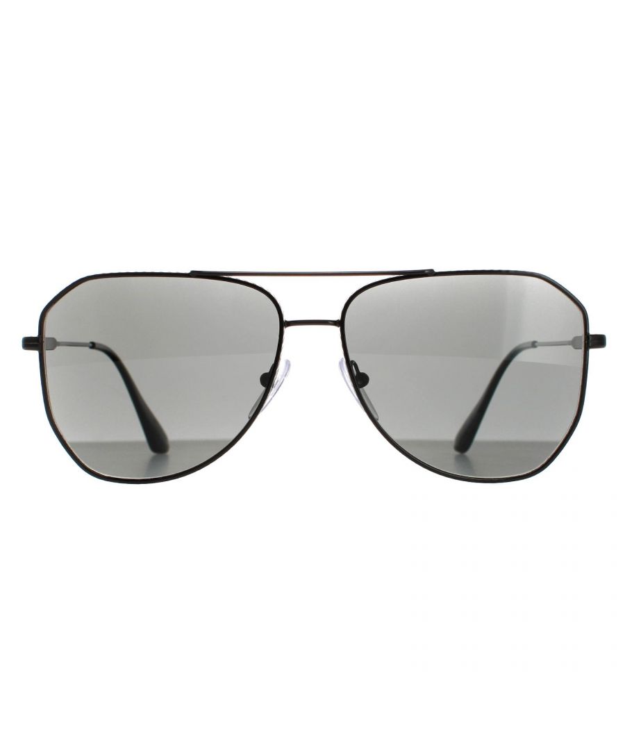 Prada Aviator Mens Black Grey Polarized PR63XS Sunglasses Prada are a pilot style made from lightweight acetate. All day comfort is ensured with the double bridge, silicone nose pads and plastic temple tips. The slender temples are engraved with the Prada logo for brand authenticity
