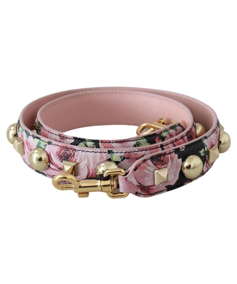 Image for Dolce & Gabbana Pink Floral Gold Studs Bag Accessory Shoulder Strap