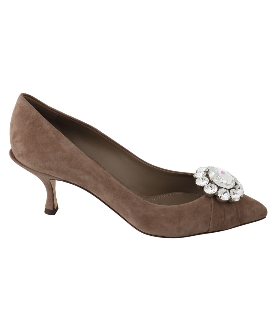 Image for Dolce & Gabbana Brown Suede Crystals Heels Pumps Shoes