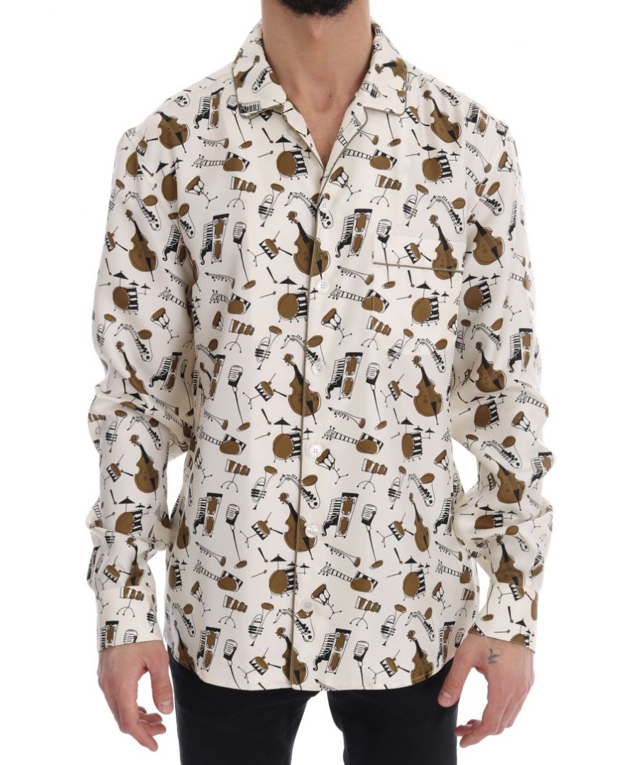 Image for Dolce & Gabbana White Silk JAZZ Motive Print Shirt