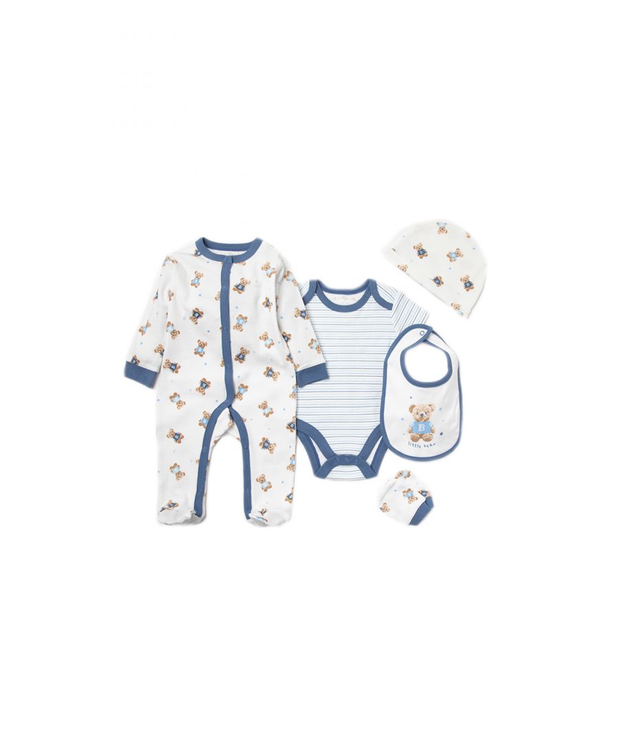 Rock a Bye Baby Men's Bear Print Cotton 6-Piece Baby Gift Set|Size: Newborn|blue