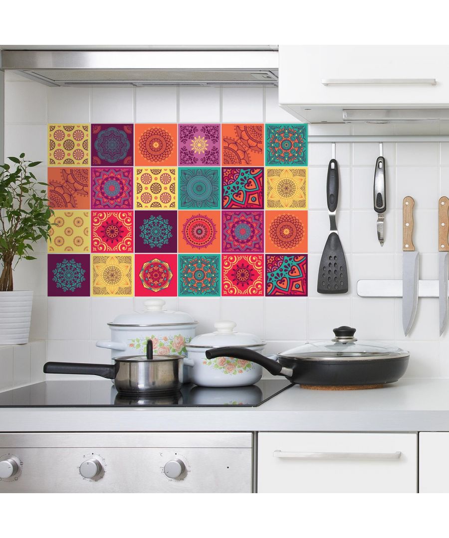 Image for Colourful Mandala Tiles Wall Stickers Kitchen, Bathroom, Living room - 10 cm x 10 cm - 24 pcs.