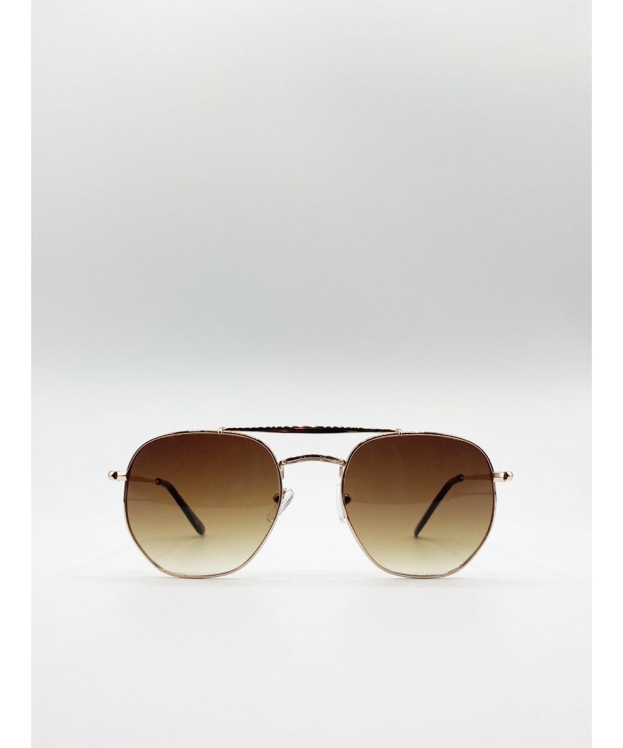 SVNX Mens Double Bridge Metal Sunglasses With Gradient Lenses - Gold Metal (archived) - One Size