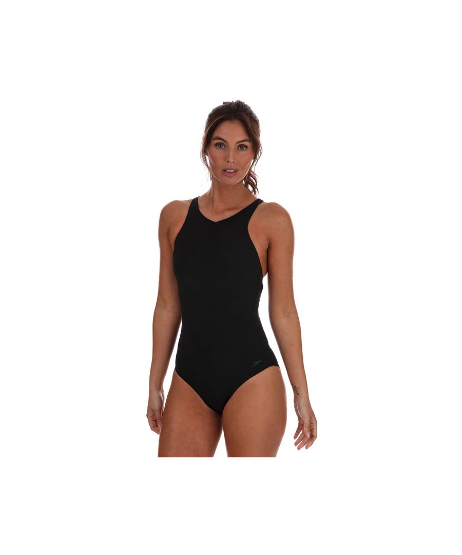 Womens Speedo Sculpture OpalGlow Swimsuit in black.- All over body-shaping - exclusive lightweight  shaping fabric smooths and flatters in all the right places.- Medium bust support - shaping fabric and hidden bust shelf liner to ensure a great fit.- Tummy control - provides support where you need it without compromising on comfort.- Control fabric - combines shapewear innovation with swimwear technology.- Shaping - Controls the body and gives a smooth silhouette  Ultra chlorine resistant - LYCRA® XTRA LIFE™ lasts twice as long as standard swimwear fabrics.- ShapeComprex Ultra.- Lining: 100% Polyester. Body: 69% Nylon  31% Elastane. Machine washable.- Ref.: 8122730001Please note that returns will only be accepted if the hygiene label is still attached to the product.