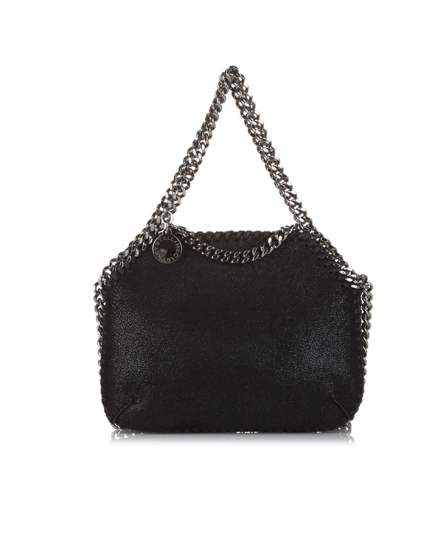 VINTAGE. RRP AS NEW. The Falabella satchel features a fabric body, silver-tone chain straps, a top magnetic closure, and an interior slip pocket.\n\nDimensions:\nLength 14.5cm\nWidth 17.5cm\nDepth 3cm\nHand Drop 10cm\nShoulder Drop 49cm\n\nOriginal Accessories: This item has no other original accessories.\n\nSerial Number: 700109 W8719 AU20 512064 10\nColor: Black\nMaterial: Fabric x Others x Metal x Brass\nCountry of Origin: Italy\nBoutique Reference: SSU159629K1342\n\n\nProduct Rating: VeryGoodCondition\n\nCertificate of Authenticity is available upon request with no extra fee required. Please contact our customer service team.