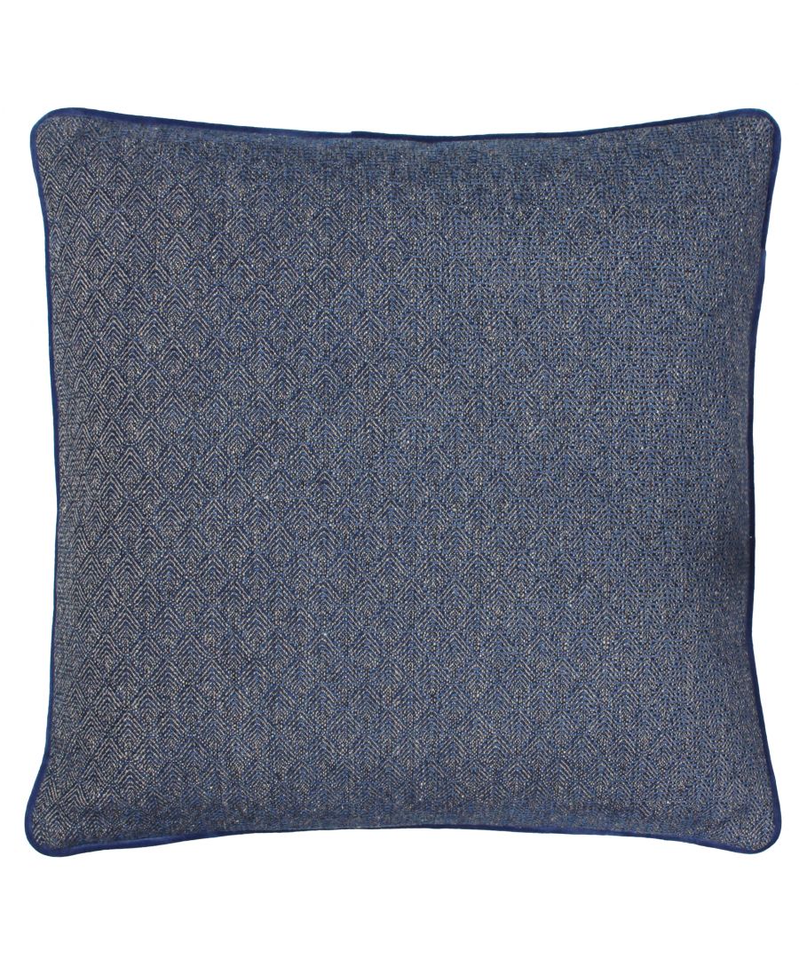 Paoletti Blenheim Geometric Piped Feather Filled Cushion - Navy Viscose - One Size