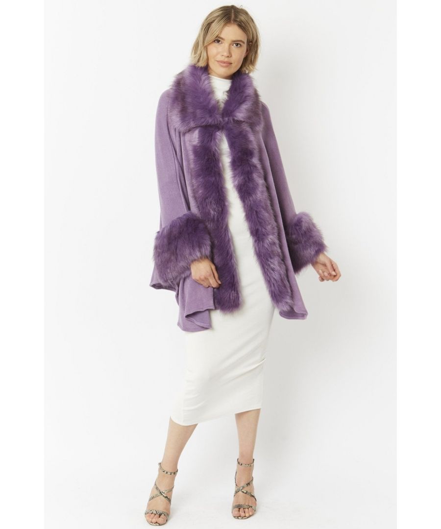 Image for JAYLEY Purple Luxury Faux Fur Fine Knitted Coat