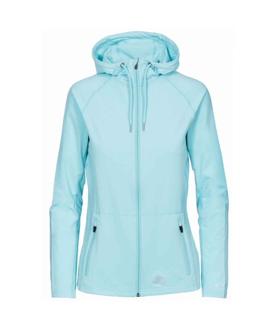 Full zip. Adjustable grown on hood. Long sleeve. 2 zip pockets. Contrast inner back neck binding. Reflective printed logos. Wicking. Quick dry. 92% Polyester, 8% Elastane. Trespass Womens Chest Sizing (approx): XS/8 - 32in/81cm, S/10 - 34in/86cm, M/12 - 36in/91.4cm, L/14 - 38in/96.5cm, XL/16 - 40in/101.5cm, XXL/18 - 42in/106.5cm.