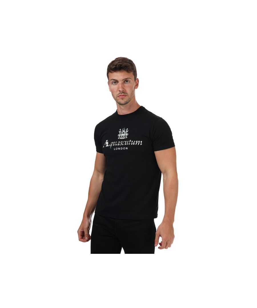 Mens Aquascutum T- Shirt in black.- Crew neck.- Short sleeves.- Aquascutum logo.- Stretch fit.- Regular fit.- 95% Cotton  5% Elastane. Machine washable.- Ref: TSIA0199