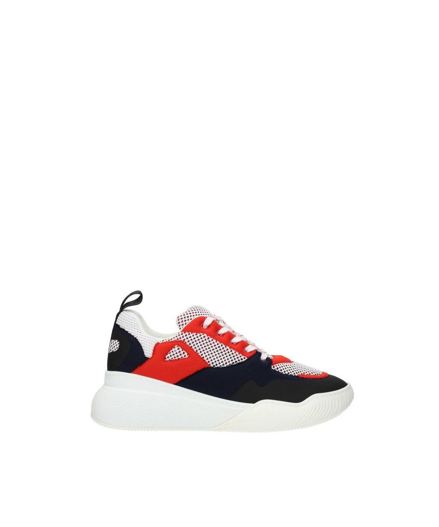 The Product with code 582871W1TX18461 fabric is a men's sneakers in multicolor designed by Stella McCartney. It has features like back logo. The product is made by the following materials: fabric, rubberHell height type: wedgeBottomed Shoes is rubberLace up closureRound toeThe product was made in Italy