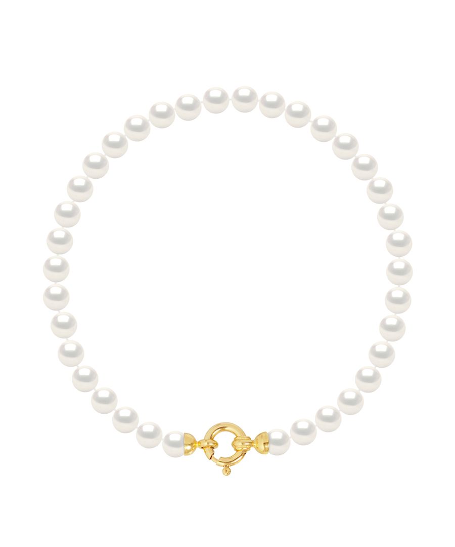 Bracelet made with Cultured Freshwater Pearl 5-6mm Button - Natural White Color ring clasp Gold 375 Length 18 cm , 7 in - Our jewellery is made in France and will be delivered in a gift box accompanied by a Certificate of Authenticity and International Warranty