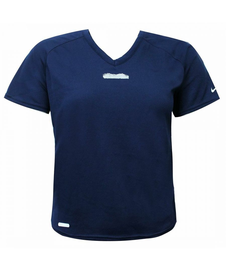 Nike Dri-Fit Short Sleeve V-Neck Navy Blue Womens Top 210747 451