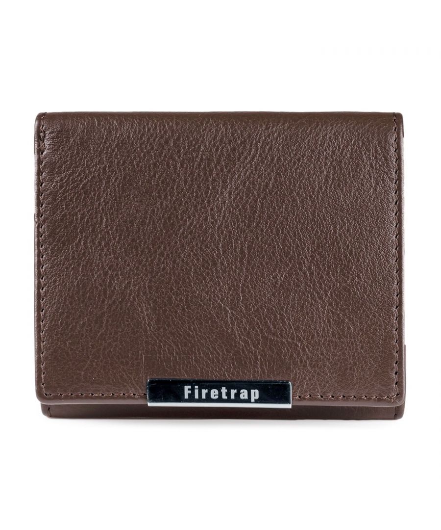 Firetrap city wallet - The trifold city wallet is a stand-out piece in the Firetrap leather collection and encompasses 6 cards, a fully lined and branded note section, 2 receipt pockets and an ID section with a transparent window for hassle-free use on the go. For quick access, this style also includes an external drop-in pocket and is finished with a wrap-around branded metal logo for that added level of luxury and detail. Handcrafted in sumptuous, nappa leather and finished with hidden RFID blocking technology, this wallet combines style, functionality and peace of mind at all times. Combine this with the latest Firetrap accessories from the new-season, Firetrap leather collection.  > 6 card slots > I.D section with transparent window > Fully lined & branded note section > 2 receipt pockets > Genuine, nappa leather > RFID blocking technology > Branded metal logo detail > Unique display packaging