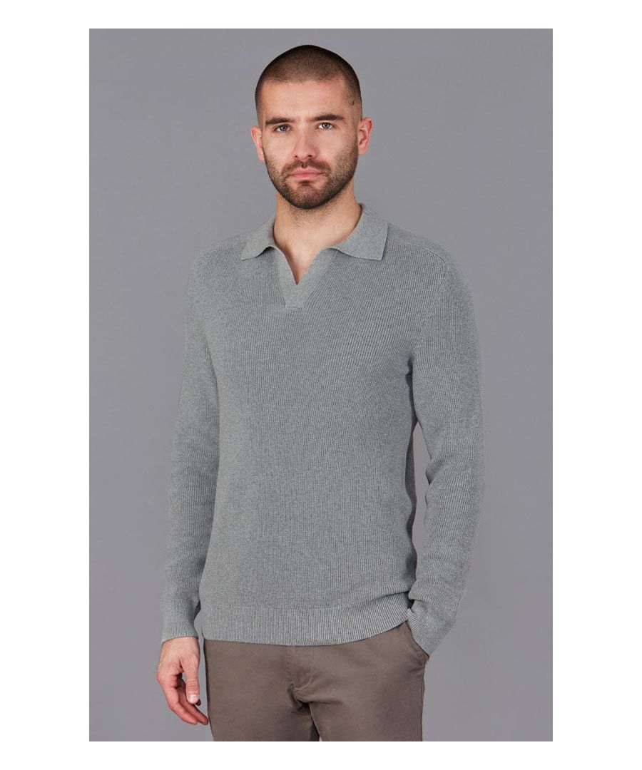 paul james knitwear mens midweight cotton open collar fisherman jumper in ashgrey - grey - size 2xl