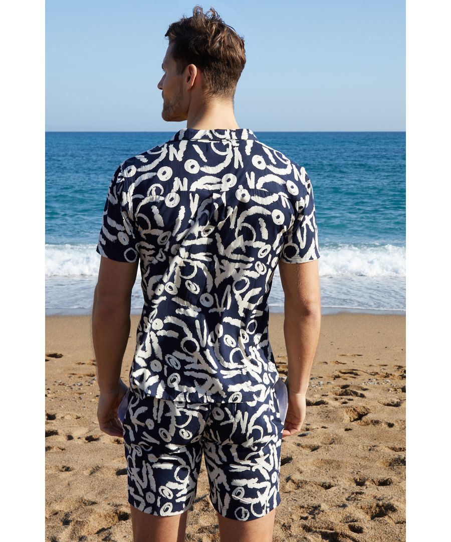Threadbare Men's Abstract Print Revere Collar Short Sleeve Shirt - Navy - L - Image 5
