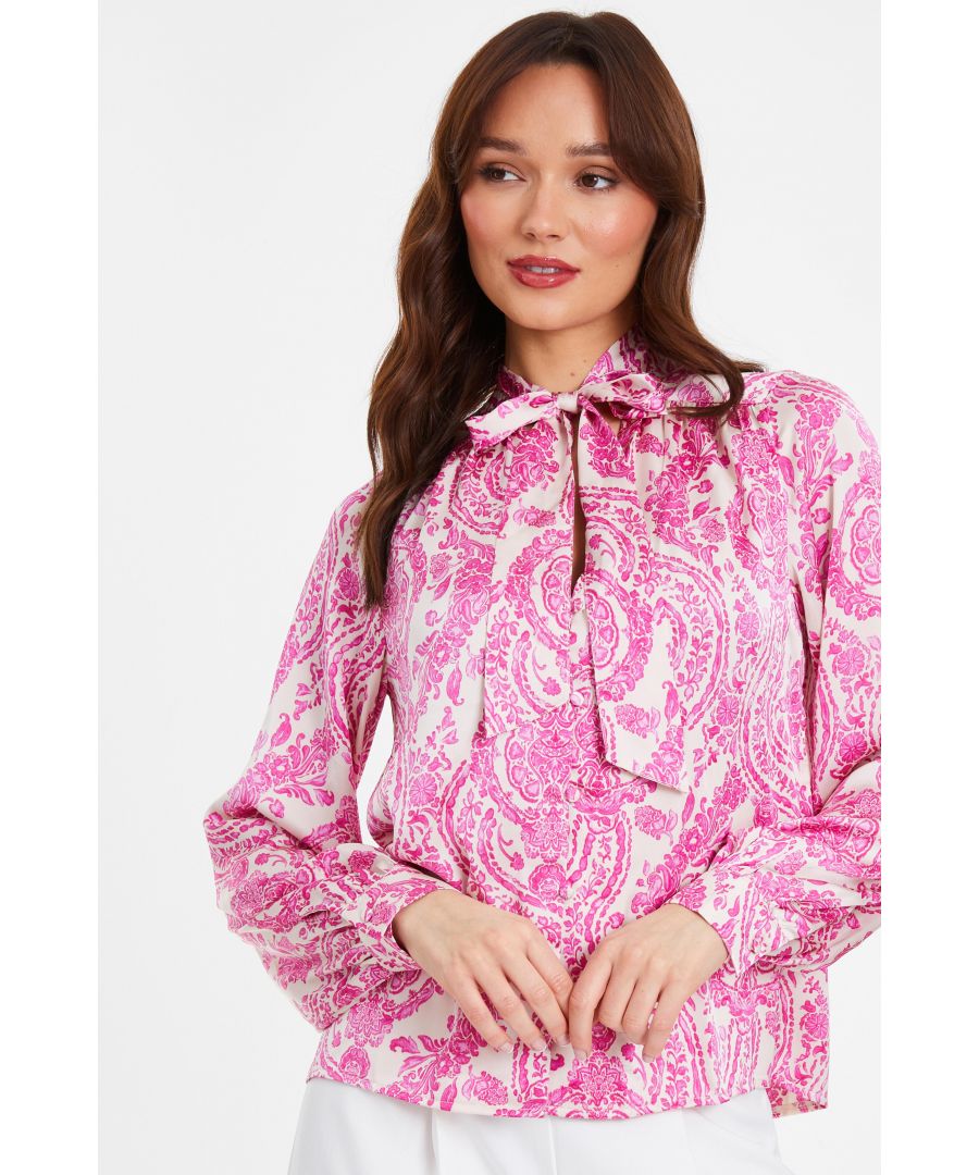 Quiz Womens Pink Paisley Print Satin Shirt - Size 12 UK