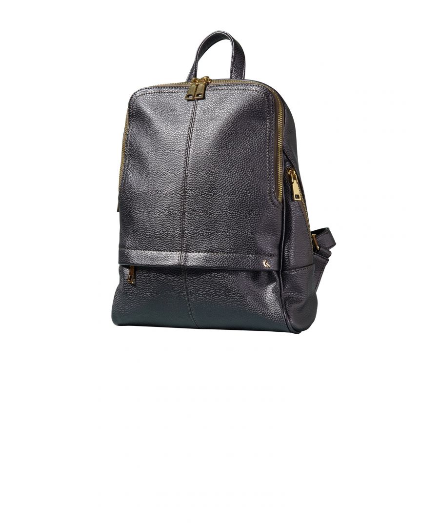Why have a regular accessory when you can have this metallic backpack. The iridescent design will hold all your everyday essentials with a main compartment, another on each side and a discrete one at the front - perfect for travel cards and keys. Adjustable shoulder straps and a handle allow for a comfortable wear.
