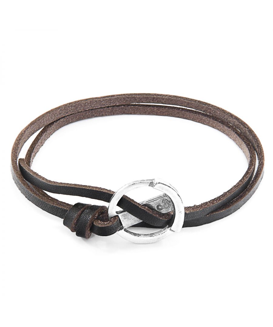 Image for ANCHOR & CREW Dark Brown Ketch Anchor Silver and Flat Leather Bracelet
