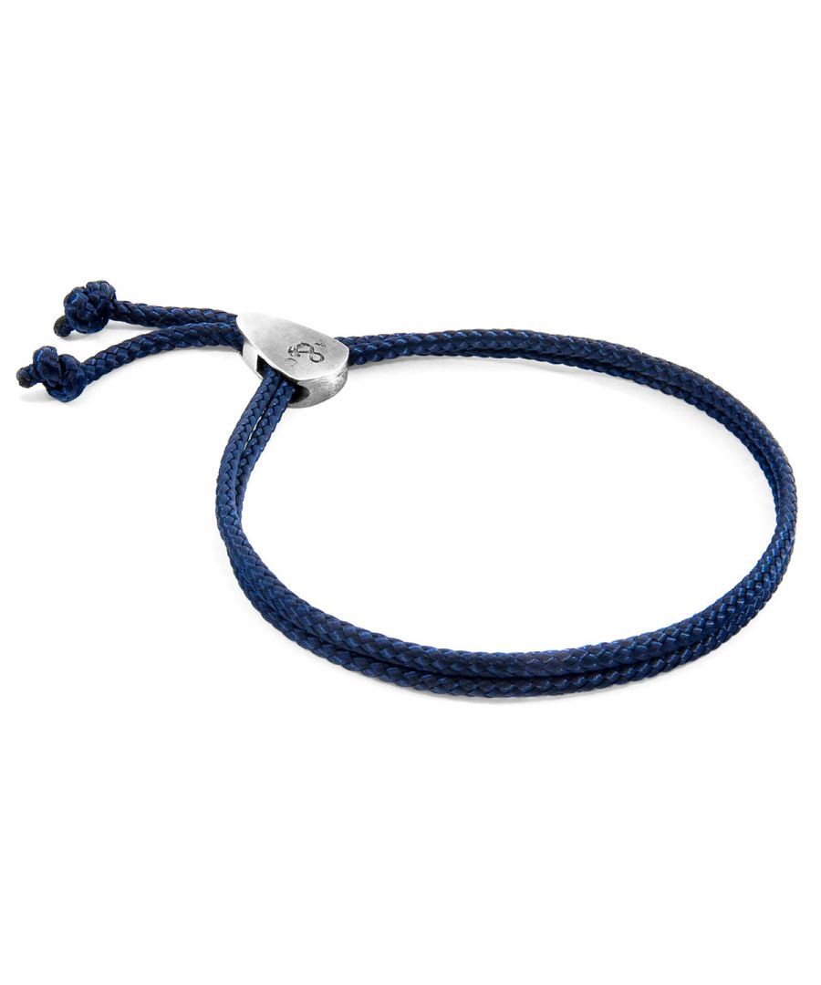 The Navy Blue Pembroke Silver and Rope Bracelet was both designed and skilfully handcrafted completely in Great Britain, In Quality We Trust. For the Modern Journeyman (and woman), ANCHOR & CREW takes ownership of an exploratory lifestyle and enjoys the Happy-Good Life. Combining British craft manufacturing with a discerning modern-minimalist style, this ANCHOR & CREW bracelet features: \n\n3mm diameter performance Marine Grade polyester and nylon rope (GB)\nSolid .925 sterling silver divider pulley (GB) \n\nSIZING\nThis bracelet is one size fits all, with the rope able to extend or tighten to suit your wrist size. To take the bracelet on or off your wrist, simply push or pull the dividing slider along the rope to make the wrist-gap smaller or larger.