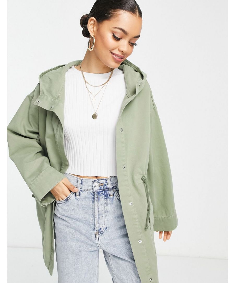 Petite coat by ASOS DESIGN That new-coat feeling Fixed hood Press-stud fastening Drop shoulders Drawstring waist Side pockets Adjustable cuffs Relaxed fit  Sold By: Asos