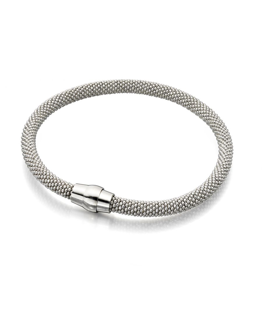 Image for Elements Silver 925 Sterling Silver Ladies Rhodium Plated Popcorn Bead Chain Magnetic Clasp Bracelet of Length 19cm