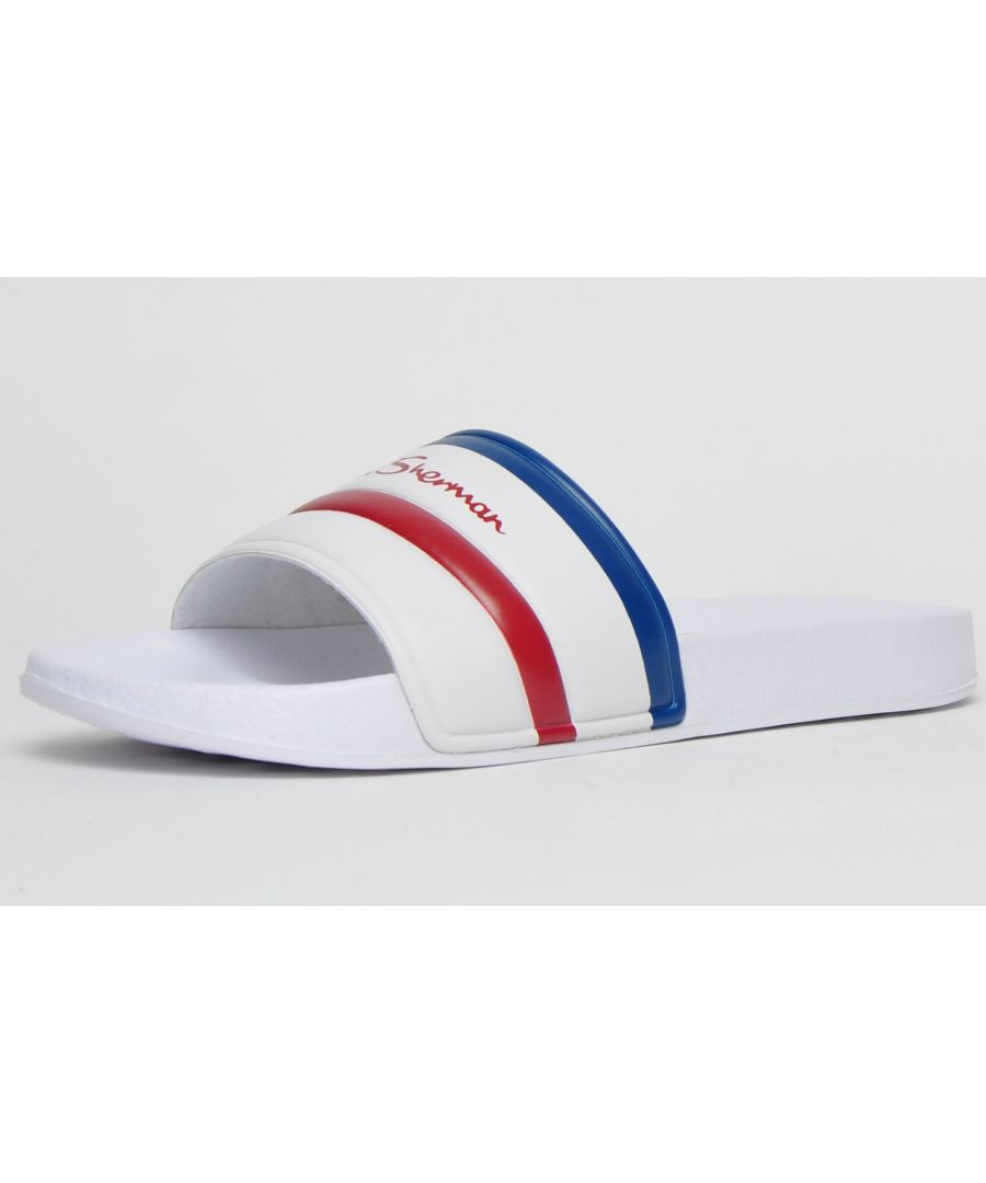 <p>Refresh your casual footwear collection with the 'Sidney' sliders from Ben Sherman. </p> <p>Featuring a classic slip-on design, boasting a moulded footbed and textured tread for extra grip finished with striped detailing and logo lettering to the one-piece strap for a designer look</p> <p>- Premium Slides</p> <p>- Slip on / off design offers effortless wear</p> <p>- One-piece bandage style strap offers comfort and support</p> <p>- Synthetic construction provides durability</p><p>- Comfort footbed delivers fatigue free wear</p> <p>- Ben Sherman branding</p> <p><b><i>Please Note:</i></b> These sandals are supplied Poly Bagged (without box)</p>
