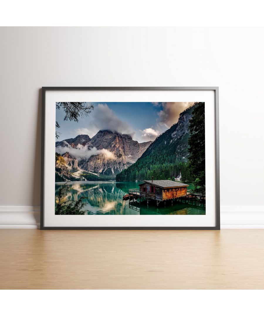 Image for Mountain Cabin by Lake - Black frame