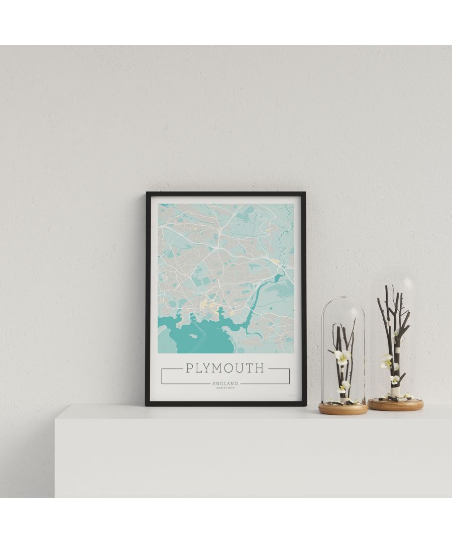 Image for City Location Ordnance Map Typography Blue Plymouth - Black frame