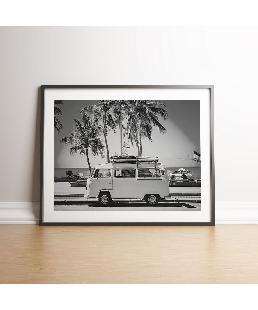 Image for Beachside Surfer Camper Van B&W - Black frame