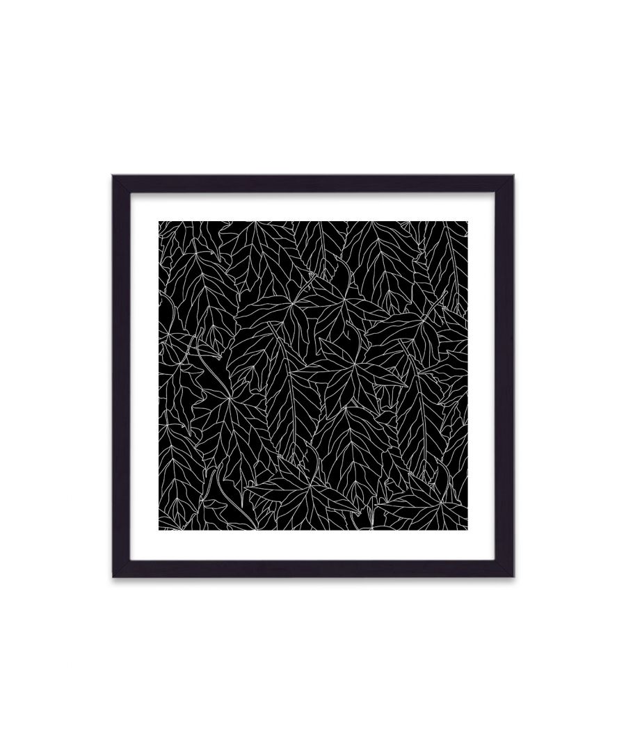 Image for Abstract Leaves Shapes White Lines on Black Background Border - Black Frame