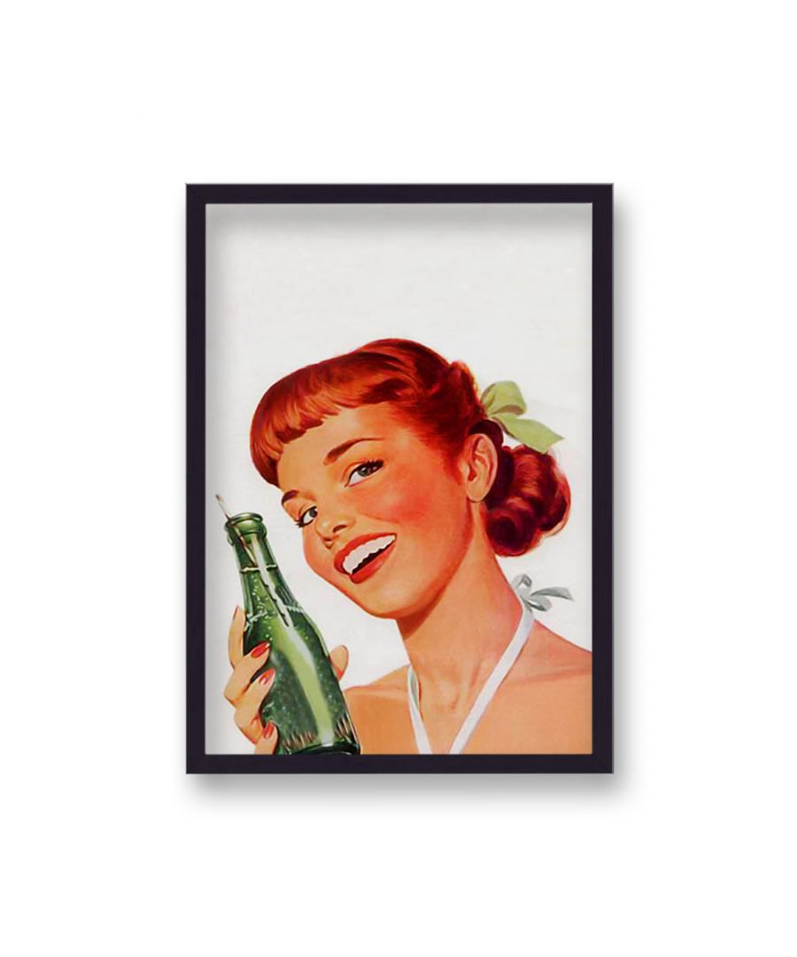 Image for Vintage Advertising Print Beautiful Girl with Soda Bottle - Black Frame