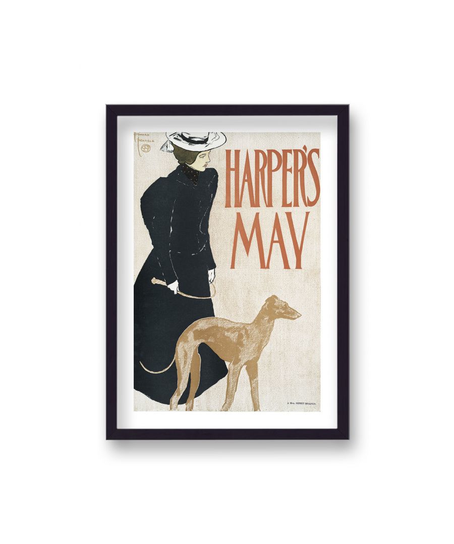 Image for Vintage Harpers Publication Lady with Greyhound - Black Frame