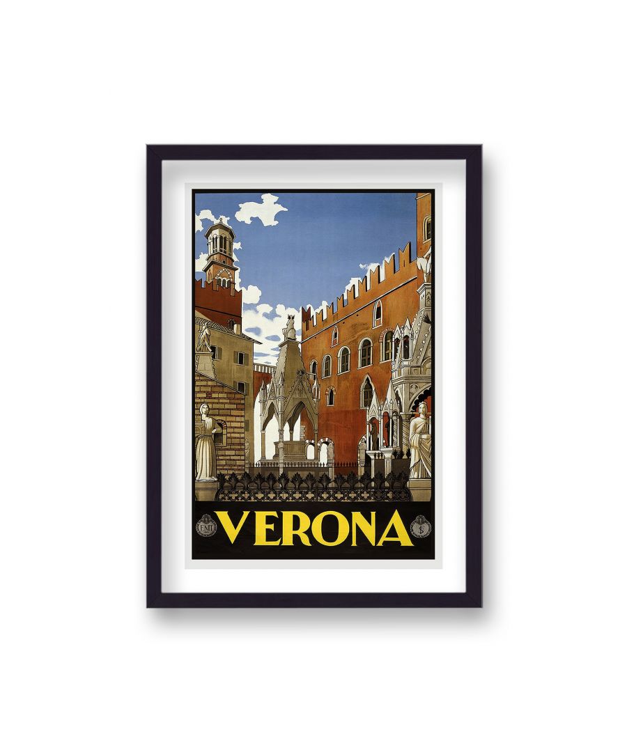 Image for Vintage Travel Print Verona with Border - Black Frame