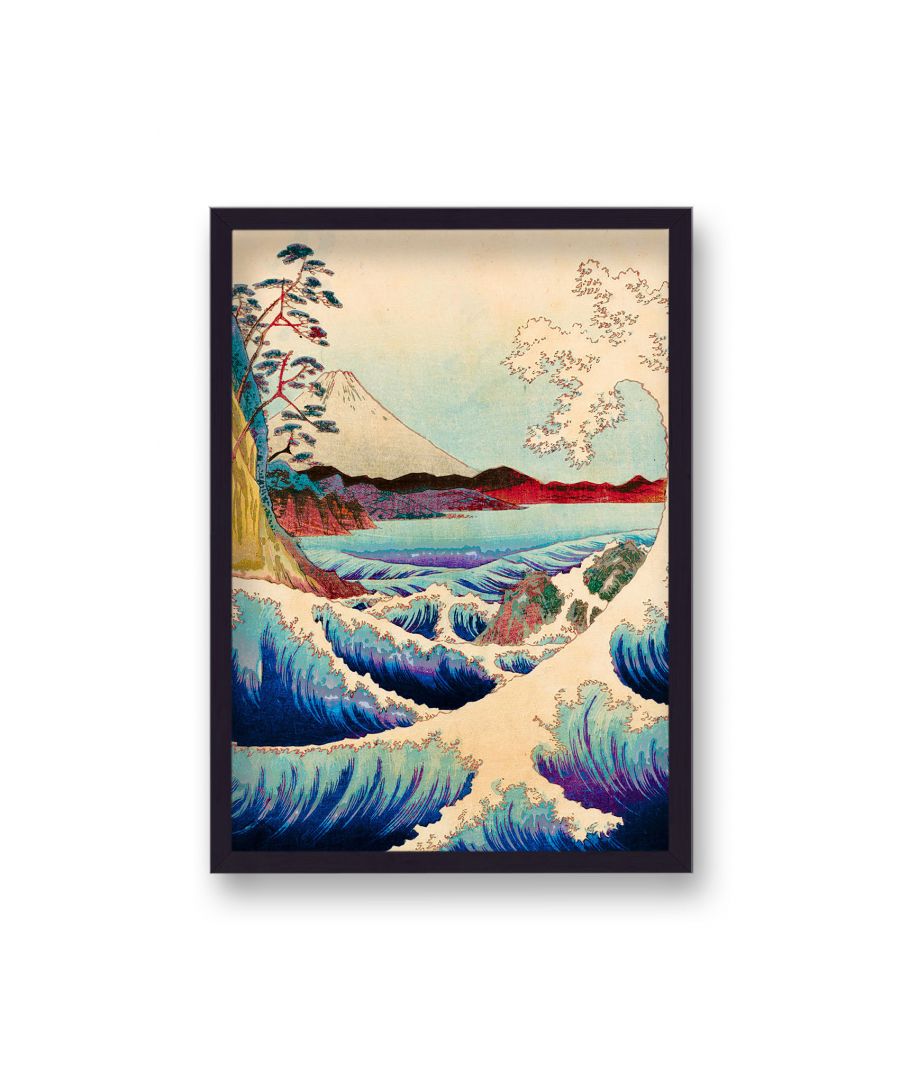 Image for Vintage Traditional Japanese Print Blue Ocean Waves - Black Frame