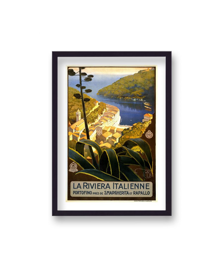Image for Vintage Travel Print La Riviera Italienne with Border - Black Frame