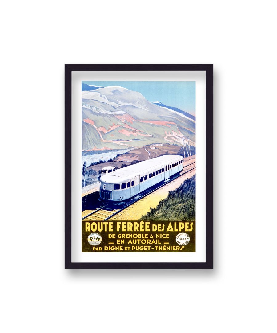 Image for Vintage Travel Print Route Ferree des Alpes - Black Frame
