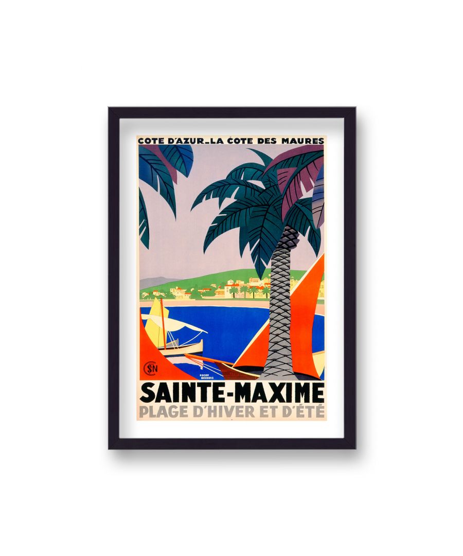 Image for Vintage Travel Print St Maxime Cote D'Azur with Border - Black Frame